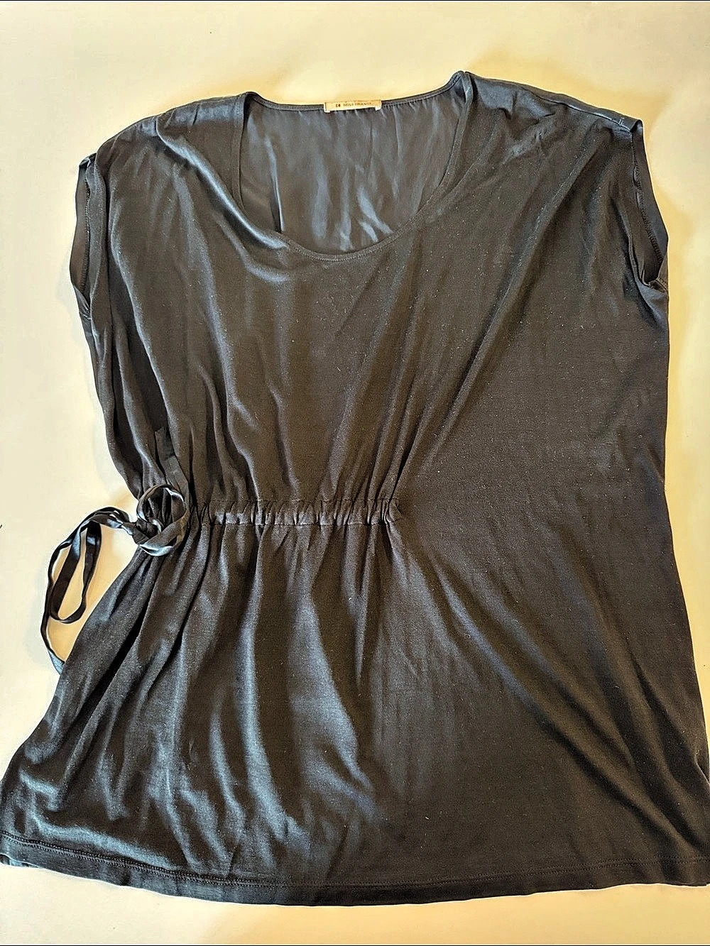BOSS Orange Black Short Sleeve Waist Tie Blouse